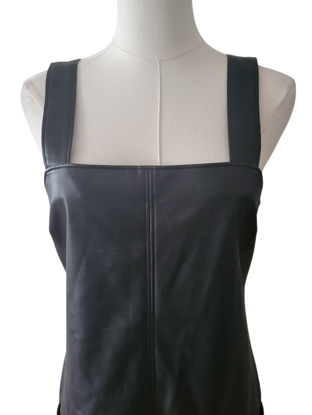 Abercrombie & Fitch Black Faux Leather Overalls Mini Dress Size Small - Picture 3 of 6
